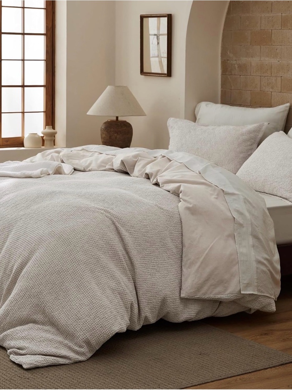 Bedsure Waffle Duvet Cover Queen-Pure Cotton Duvet Cover, Color-Space Dyed Linen